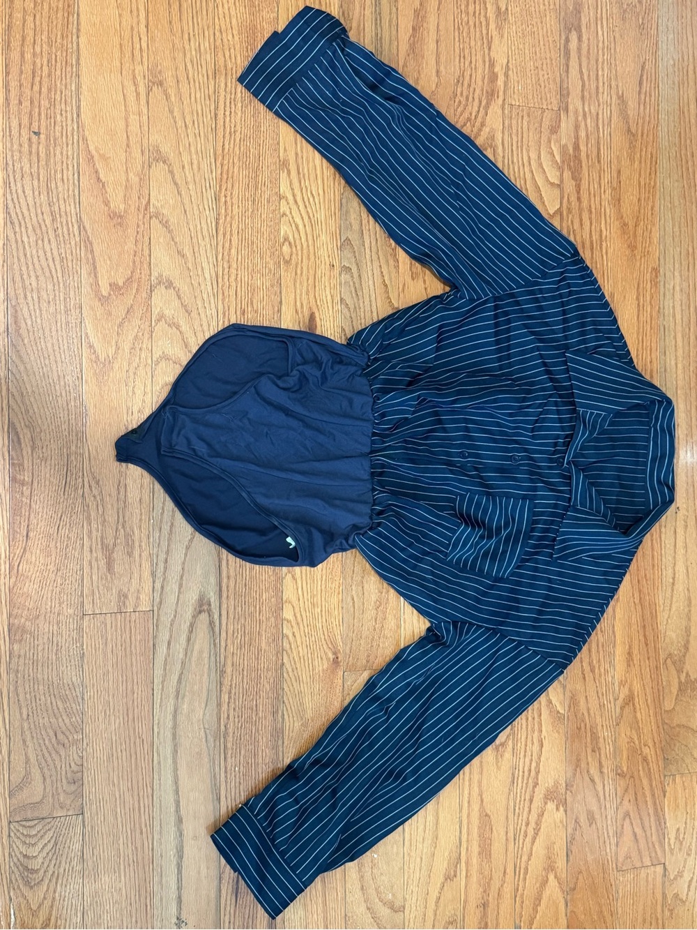 SHEIN Navy Blue Pinstripe Hooded One-Piece Woman’s